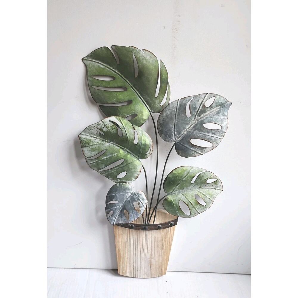 Vintage Large Metal Monstera Leaf Wall Decor 24" Hanging Tropical Plant Boho